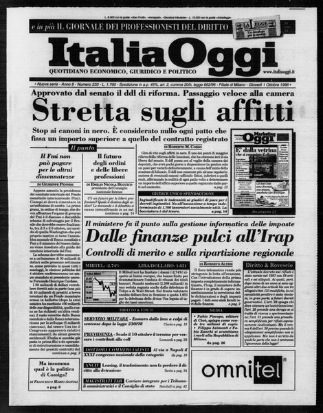 Italia oggi : quotidiano di economia finanza e politica